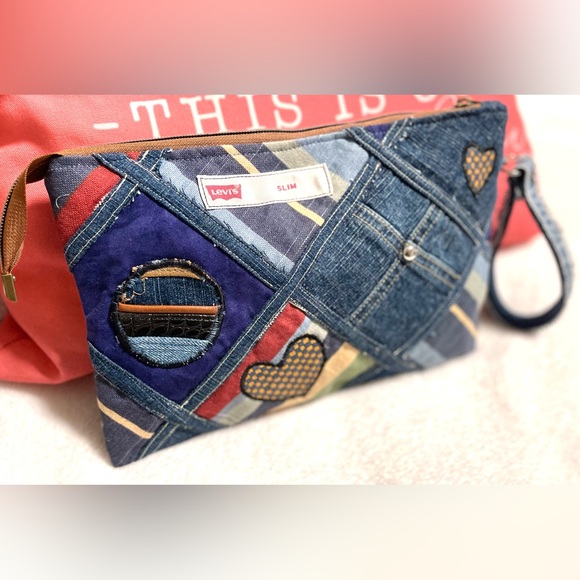 Bohemian Unique One-of-a-Kind Denim Patchwork Clutch Wristlet bag - Picture 5 of 16
